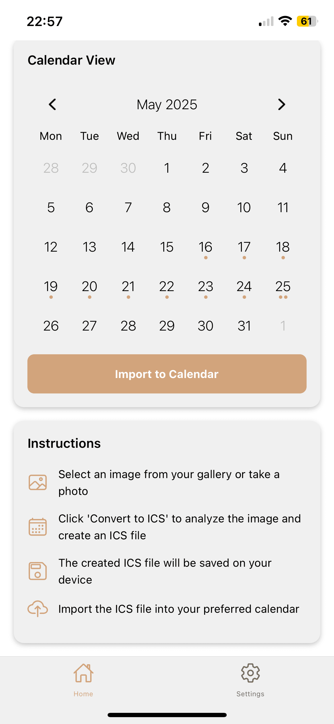 Photo2Calendar App Interface